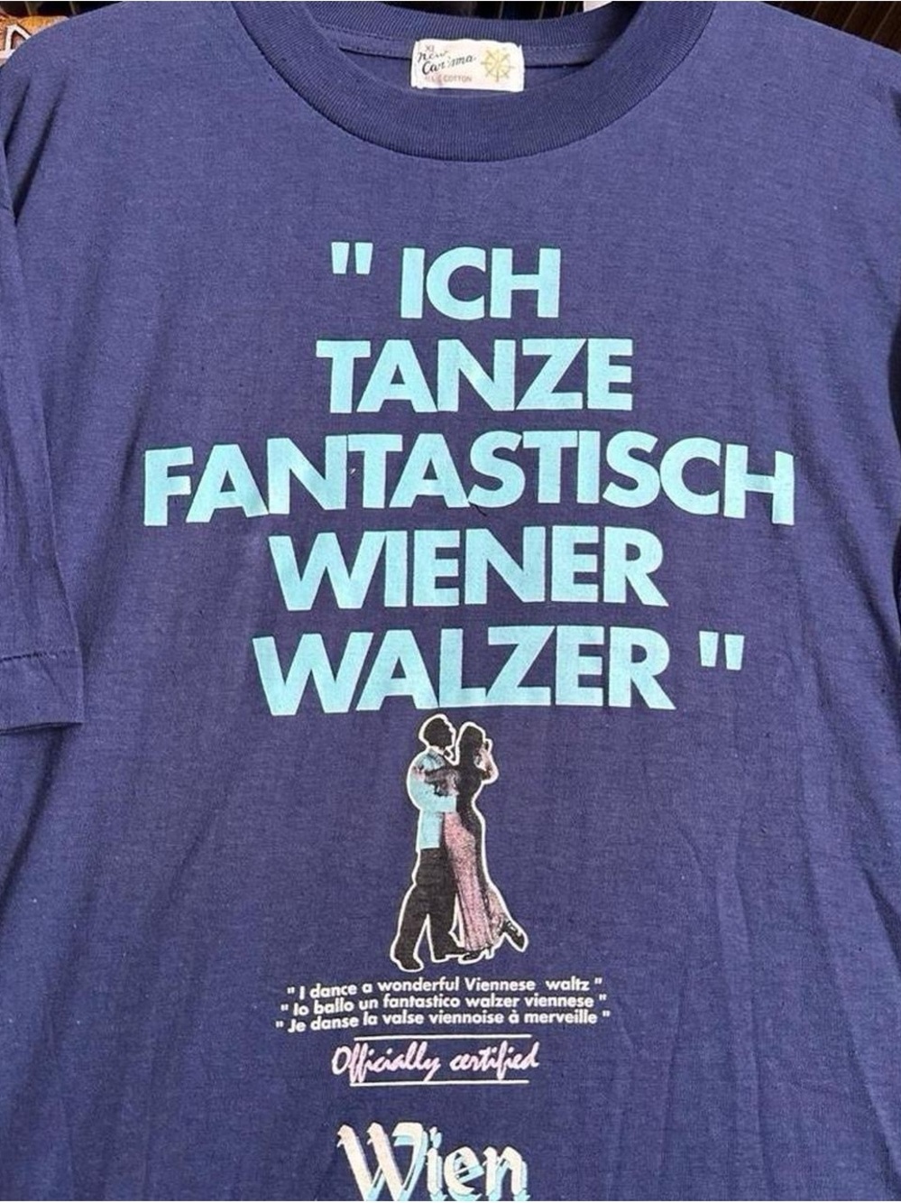 Vintage 90s German Dance Navy Graphic Tee -  men’s large
